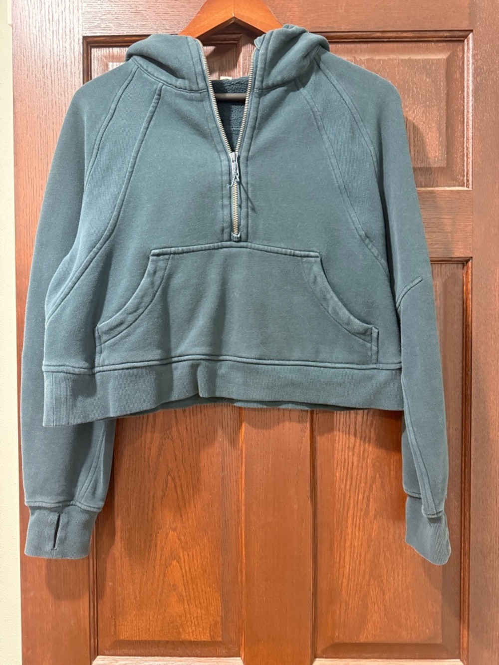 lululemon athletica Cropped Half-Zip Hoodie in Slate Green